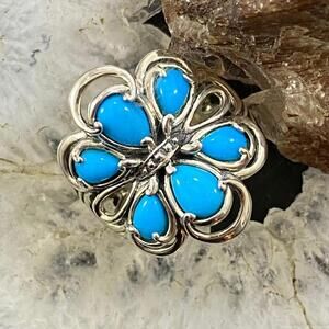 Carolyn Pollack Sterling Silver Sleeping Beauty Turquoise Cluster Flower Ring